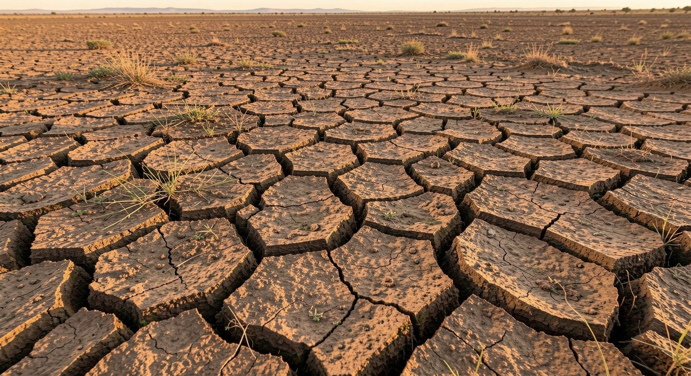 Severely cracked dry earth in drought-stricken landscape