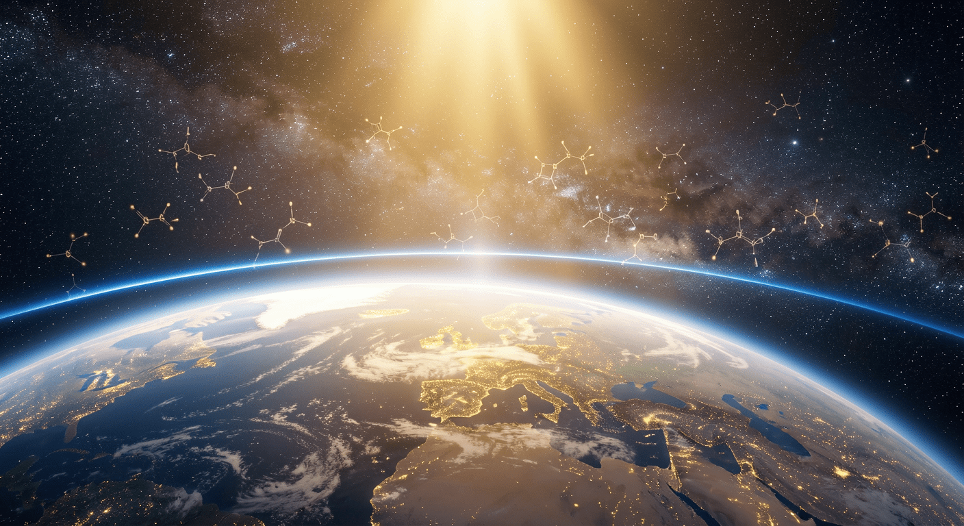 Earth's atmosphere seen from space showing thin blue atmospheric layer, illustrating the greenhouse effect that traps heat near the planet's surface