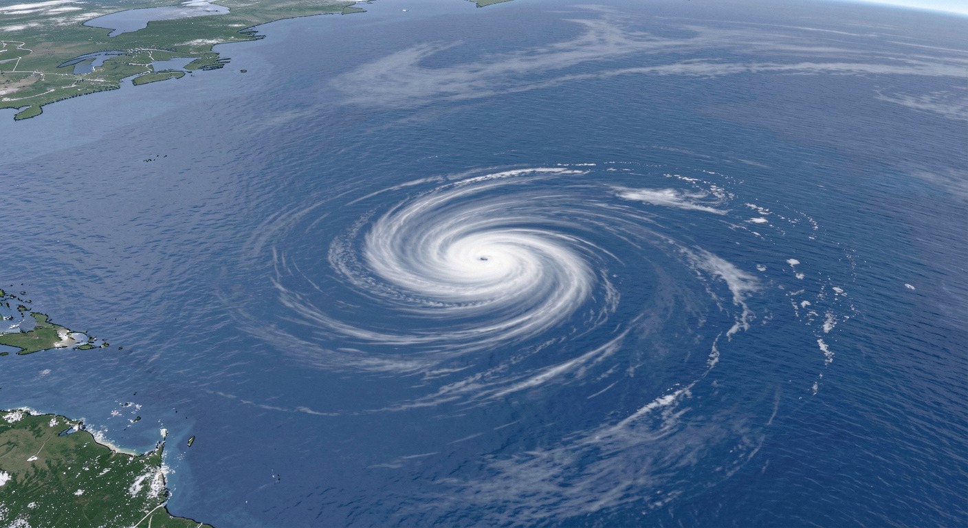 Satellite view of the Atlantic Ocean during the 2026 hurricane season showing scattered cloud formations over calm deep blue waters