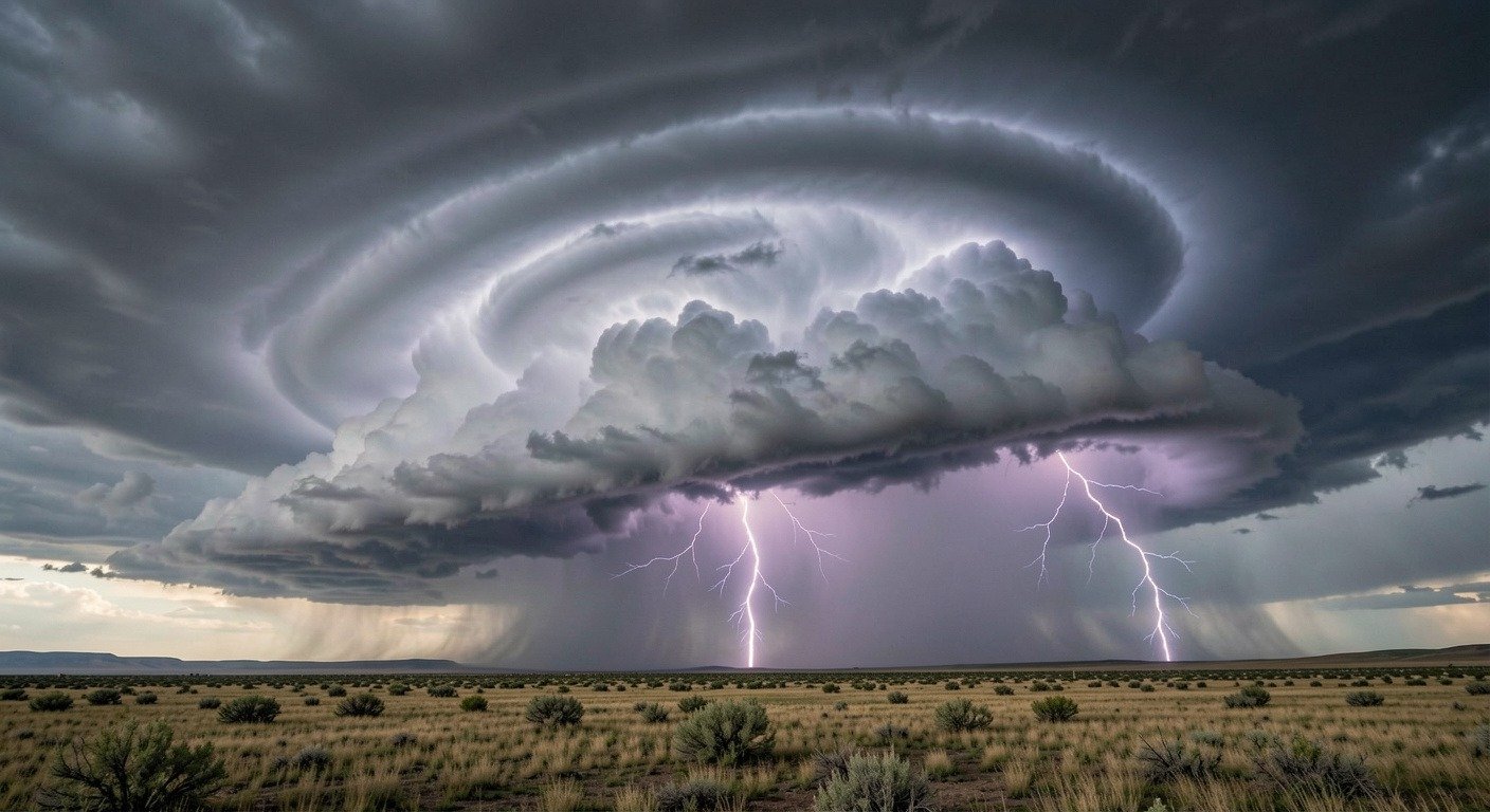 Dramatic supercell thunderstorm with rotating mesocyclone formation