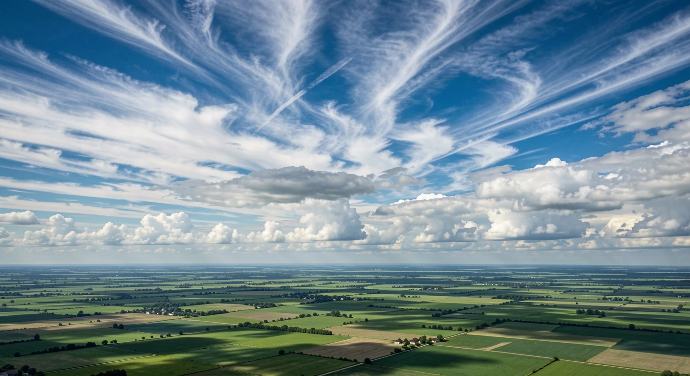 A dramatic sky showing the transition from cirrus wisps to thickening altostratus, a classic sign that rain is approaching