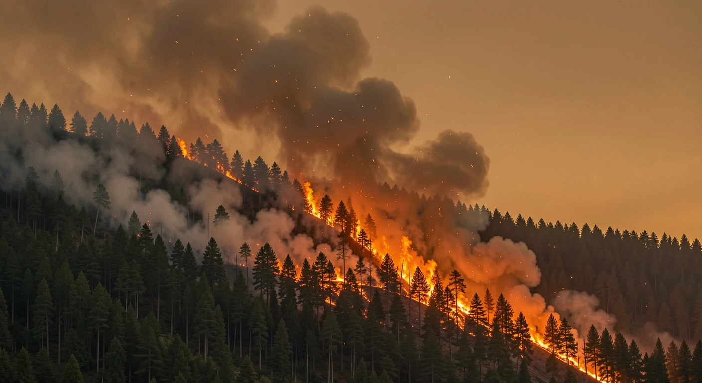 Wildfire burning forest