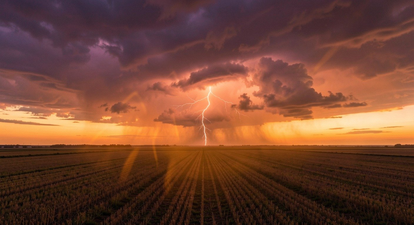 Dying thunderstorm at night with heat burst phenomenon, dramatic weather sky
