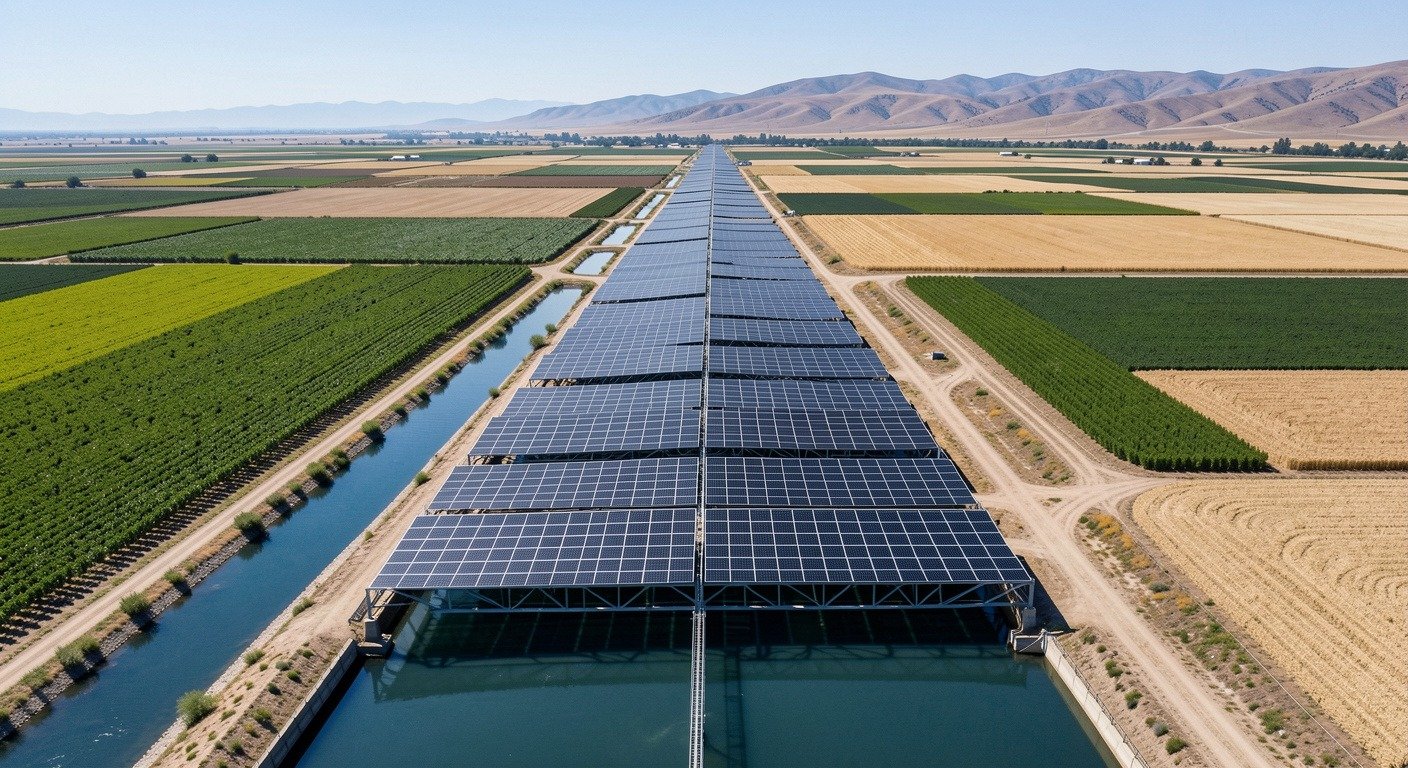Solar panels installed over California canal in innovative water-energy project