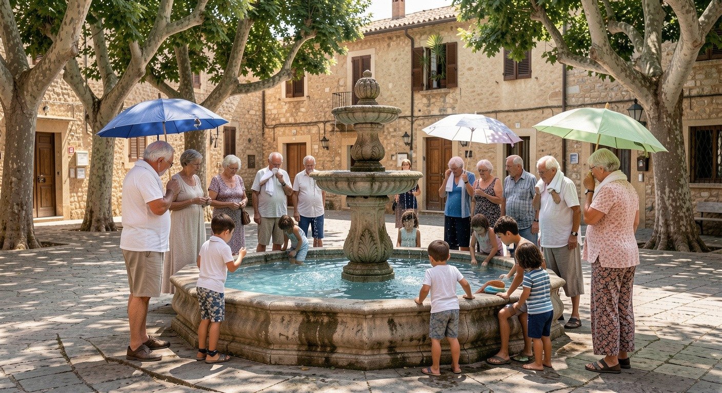 People cooling off in fountains during European summer heat wave