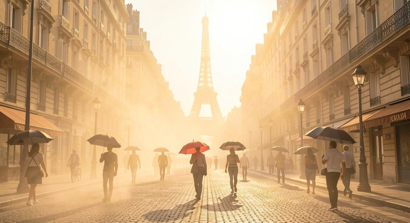 European city during extreme June 2026 heat wave with temperatures exceeding 40 degrees