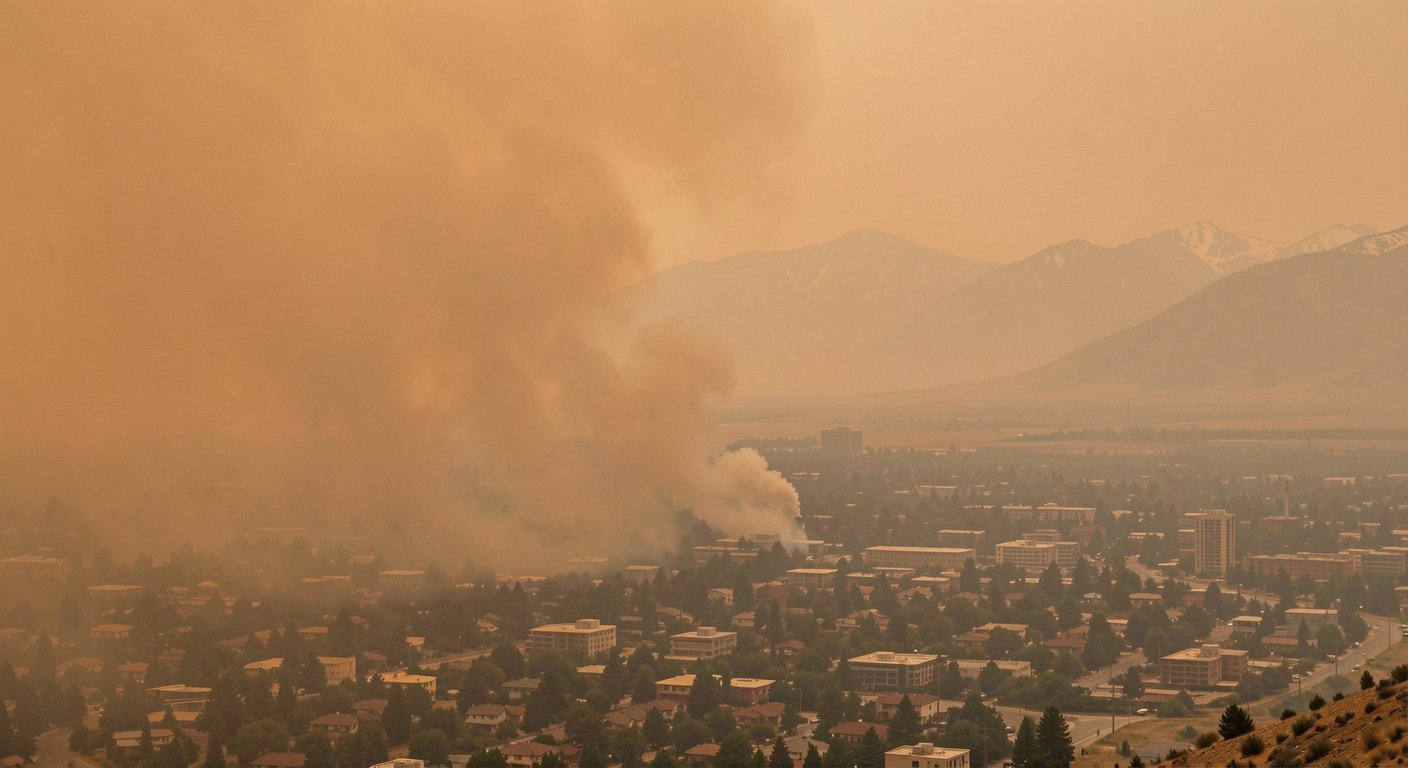 Smoke haze over Wasatch Front from multiple western wildfires causing unhealthy air quality June 2026