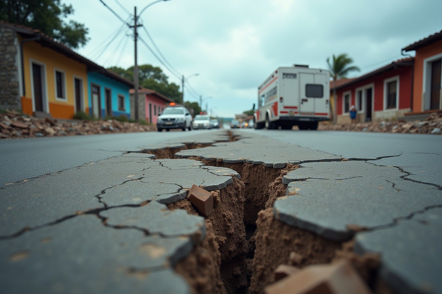 Cracked ground and damaged buildings after magnitude 7.3 earthquake in Chiapas Mexico
