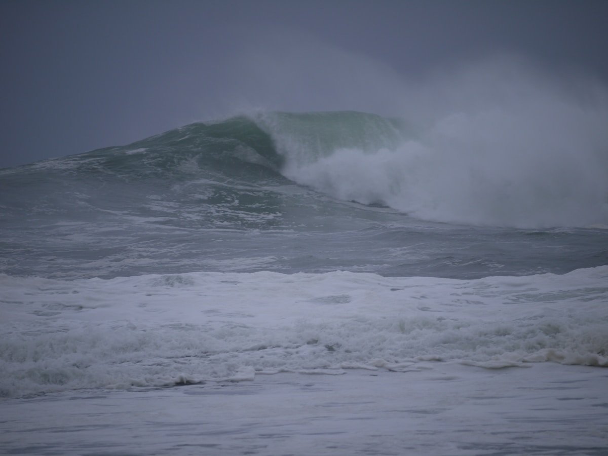 Powerful storm-driven waves crashing in the ocean during a tropical storm