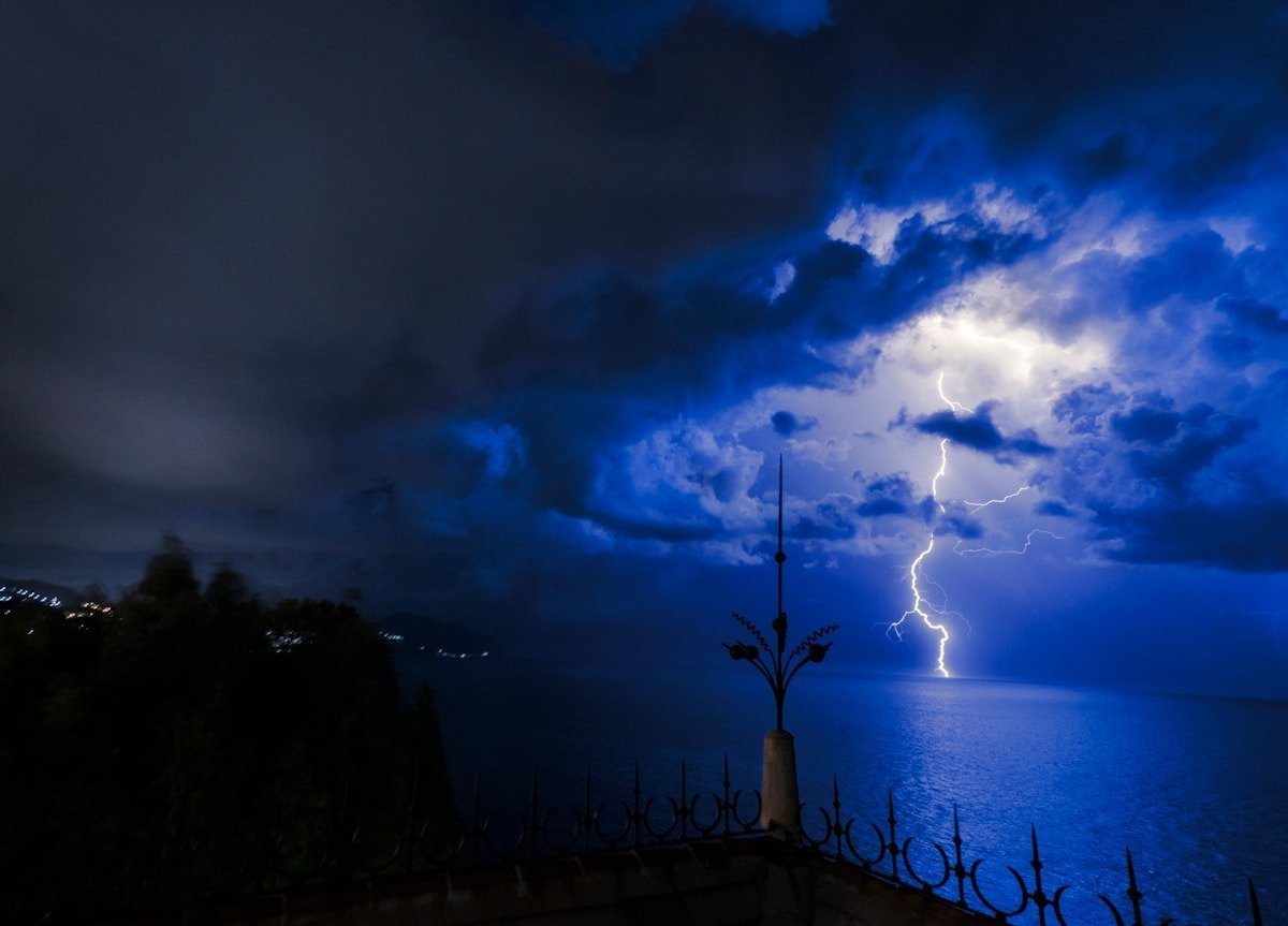 Lightning hitting the sea during a night storm