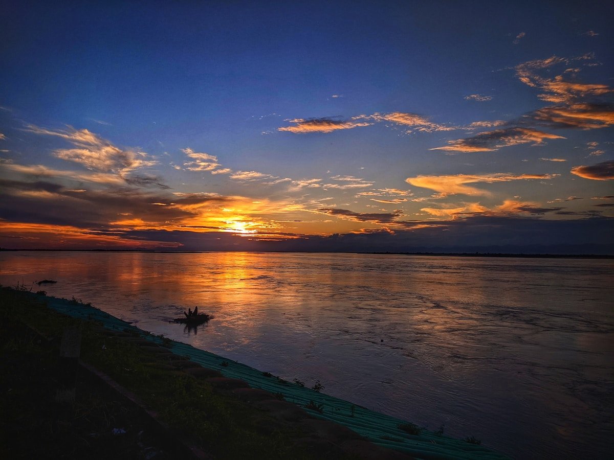 Sunset over Brahmaputra River Assam India