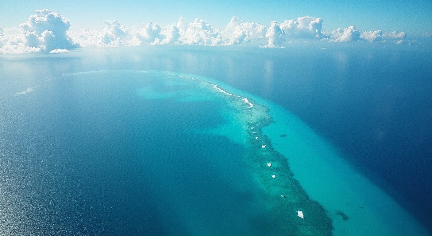 Aerial view of the tropical Pacific Ocean showing warm waters across the equator , the EI Nino engine behind the hottest year on record 2026 climate data