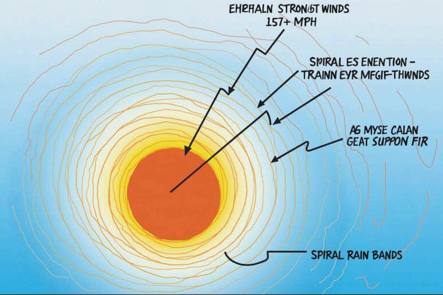 Scientific cross-section diagram of hurricane anatomy