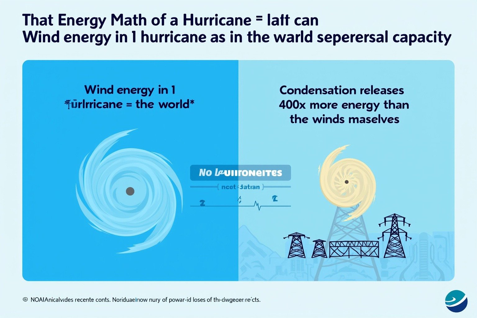Infographic comparing hurricane energy to world electricity production