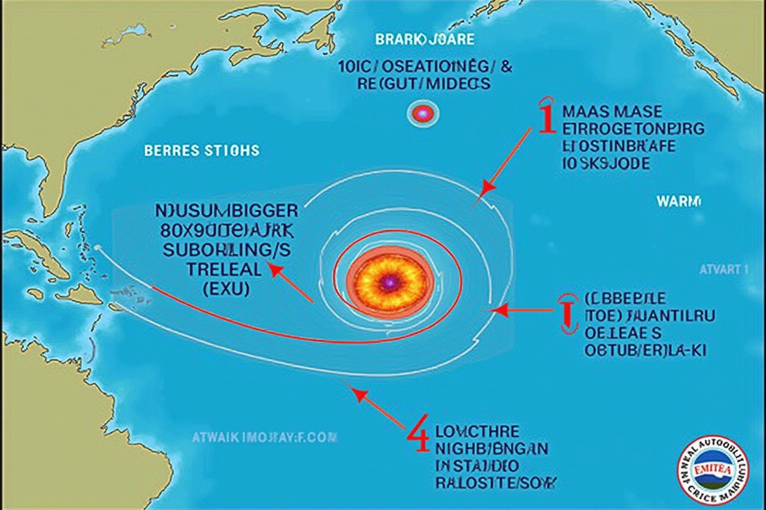 Educational diagram showing the 4 ingredients needed for hurricane formation