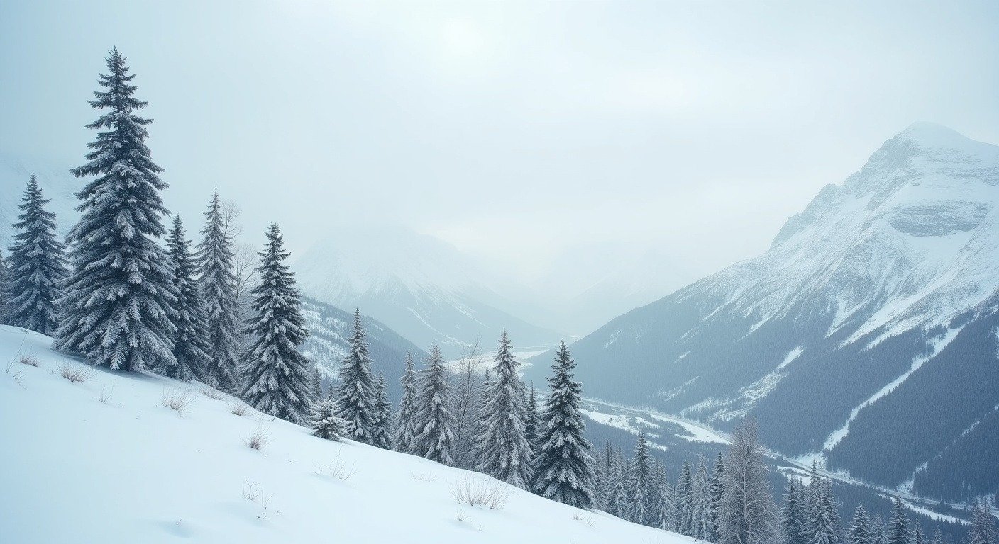 Snow-covered mountain landscape with thick snowpack