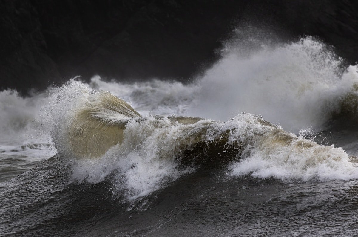 Powerful ocean waves crashing during a storm