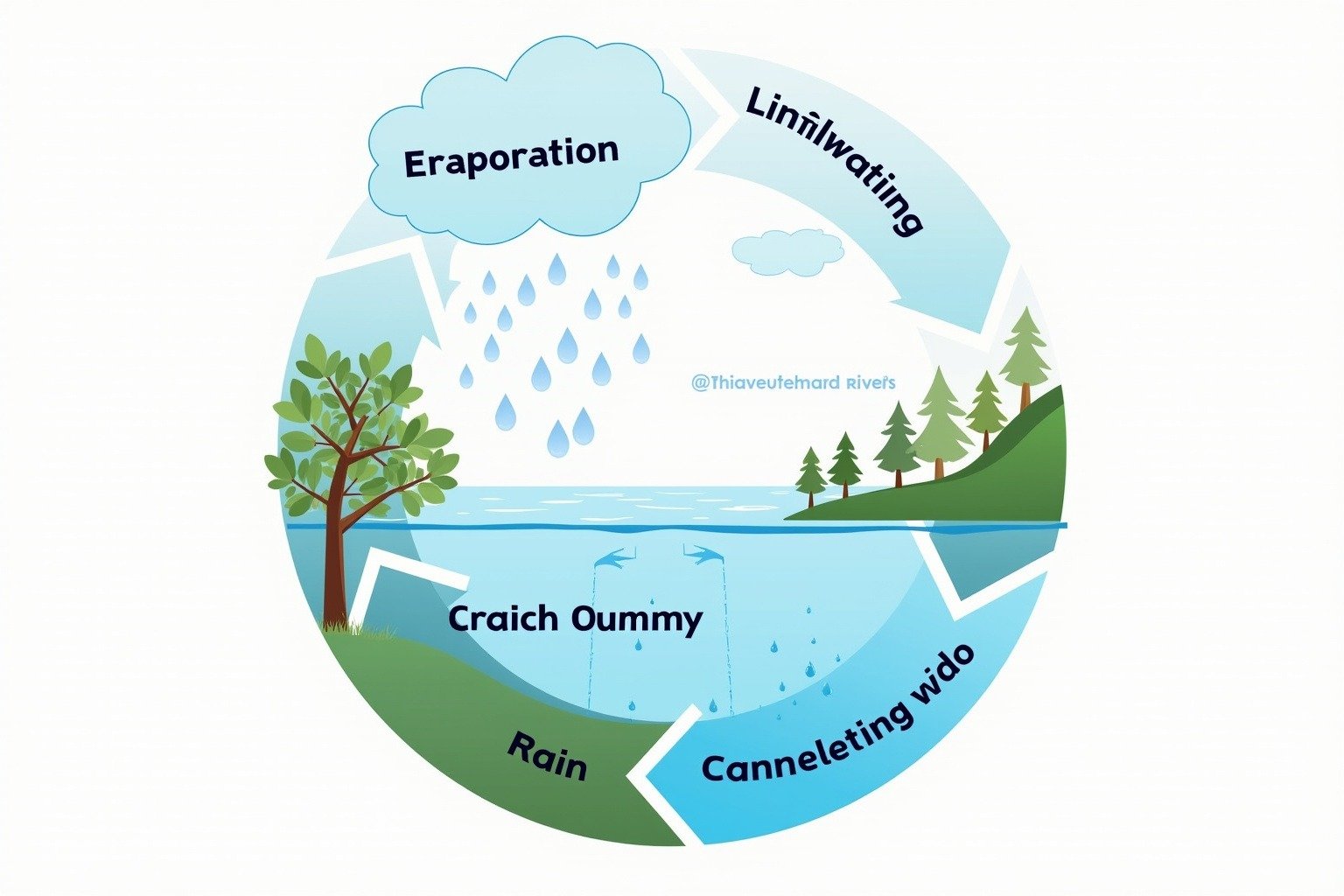 Educational diagram showing the 4 stages of the water cycle