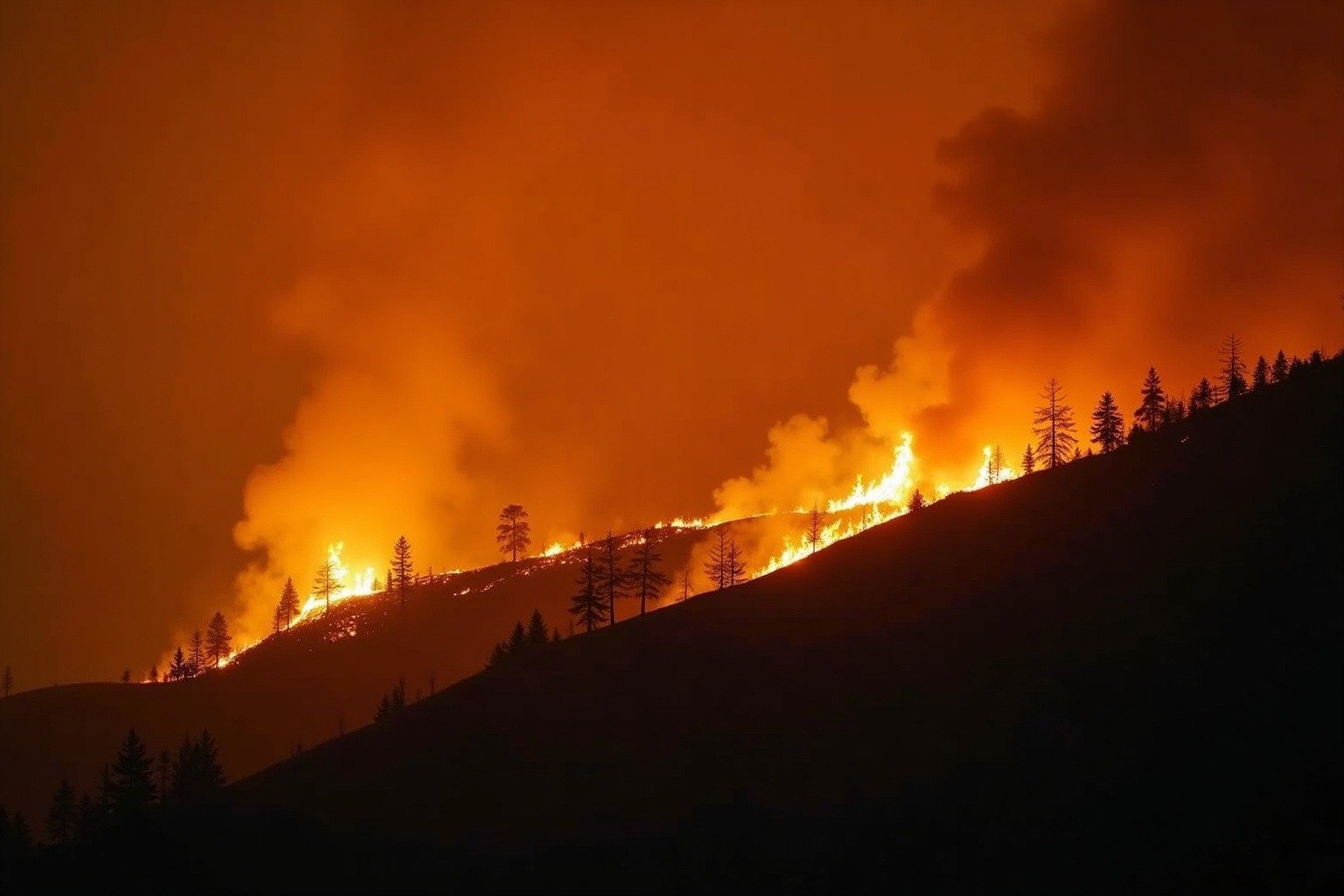 Wildfire burning across a dry mountainous landscape in southern Spain near Los Gallardos, Almeria province