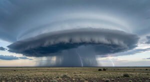 Cold and warm weather fronts meeting over a landscape