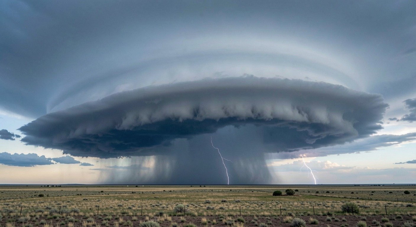 Cold and warm weather fronts meeting over a landscape